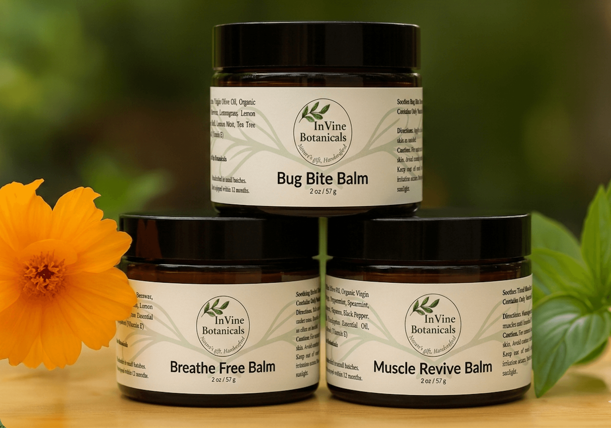 InVine Botanicals — Bug Bite, Breathe Free, and Muscle Revive herbal balms